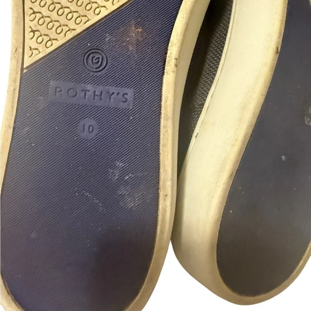 Rothy's THE SNEAKER Recycled Gray Knit Slip On, cream and Blue in the back